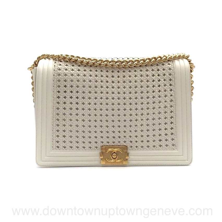 Chanel Boy GM Limited Edition bag in cream woven leather with gold  highlight and goldtone chain  DOWNTOWN UPTOWN Genève