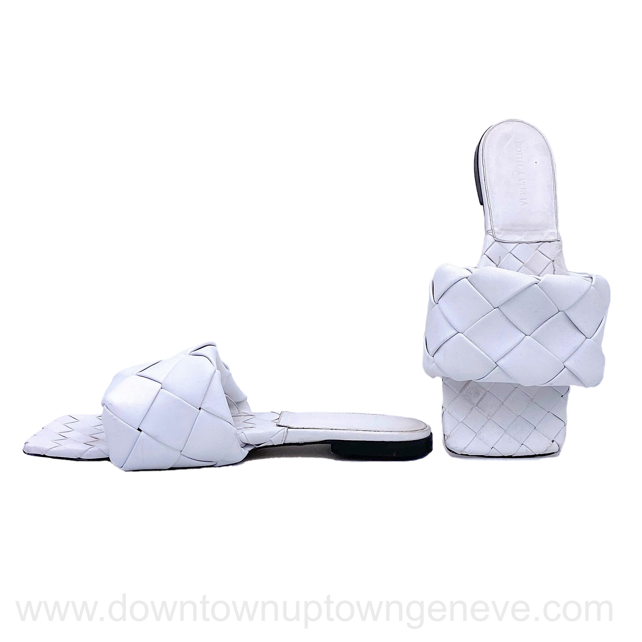Shop Bottega Veneta White BV Lido Leather Flat Sandals for 