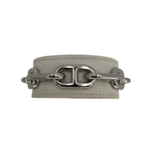 Hermès cuff bracelet in white leather with chaine d'ancre in silver