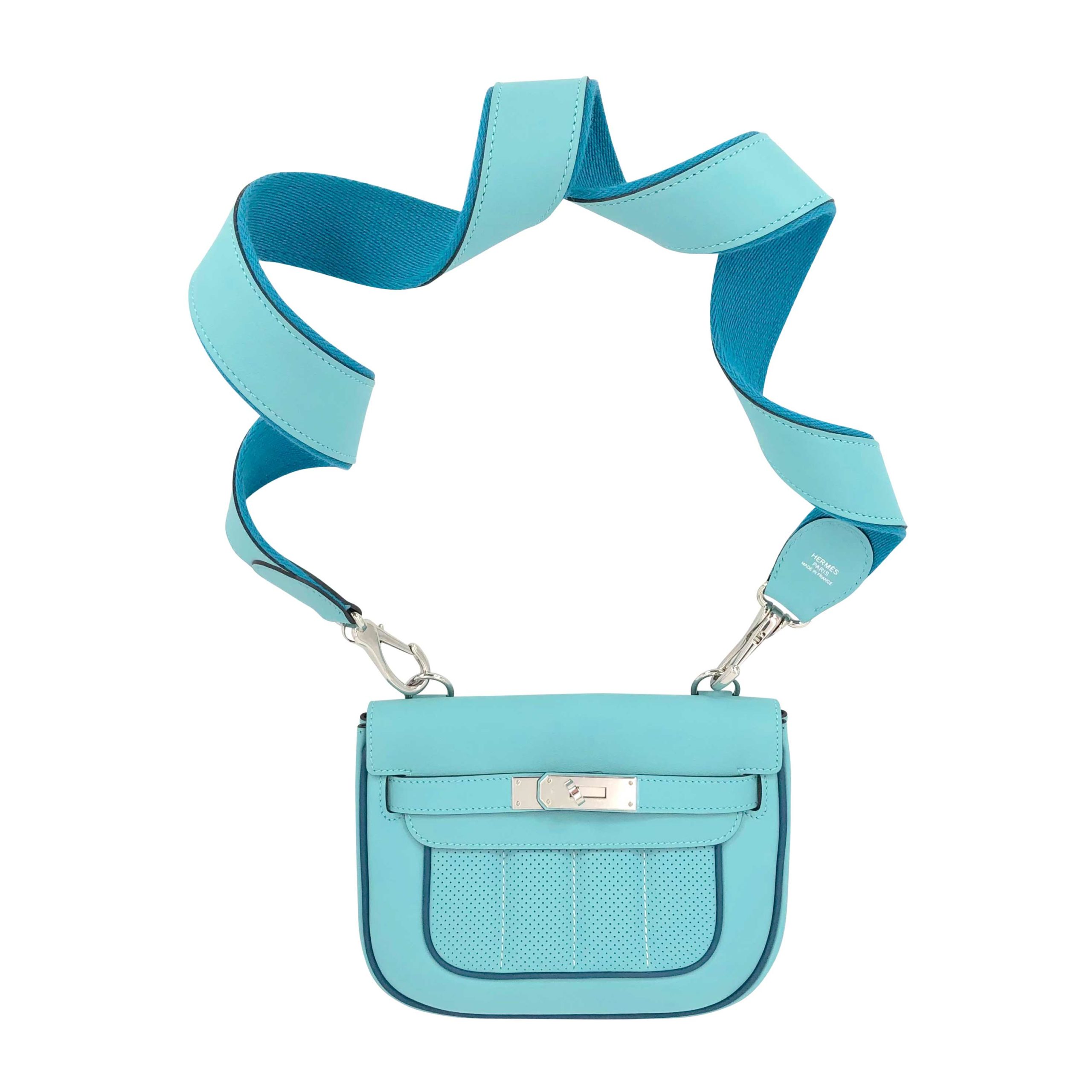 Hermès Berline Sport 21 mini bag in blue atoll PHW - DOWNTOWN