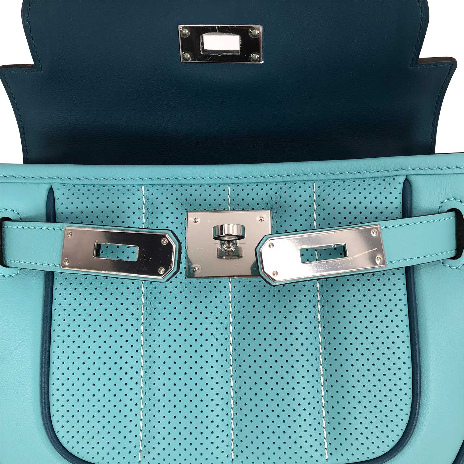 Hermès Berline Sport 21 mini bag in blue atoll PHW - DOWNTOWN