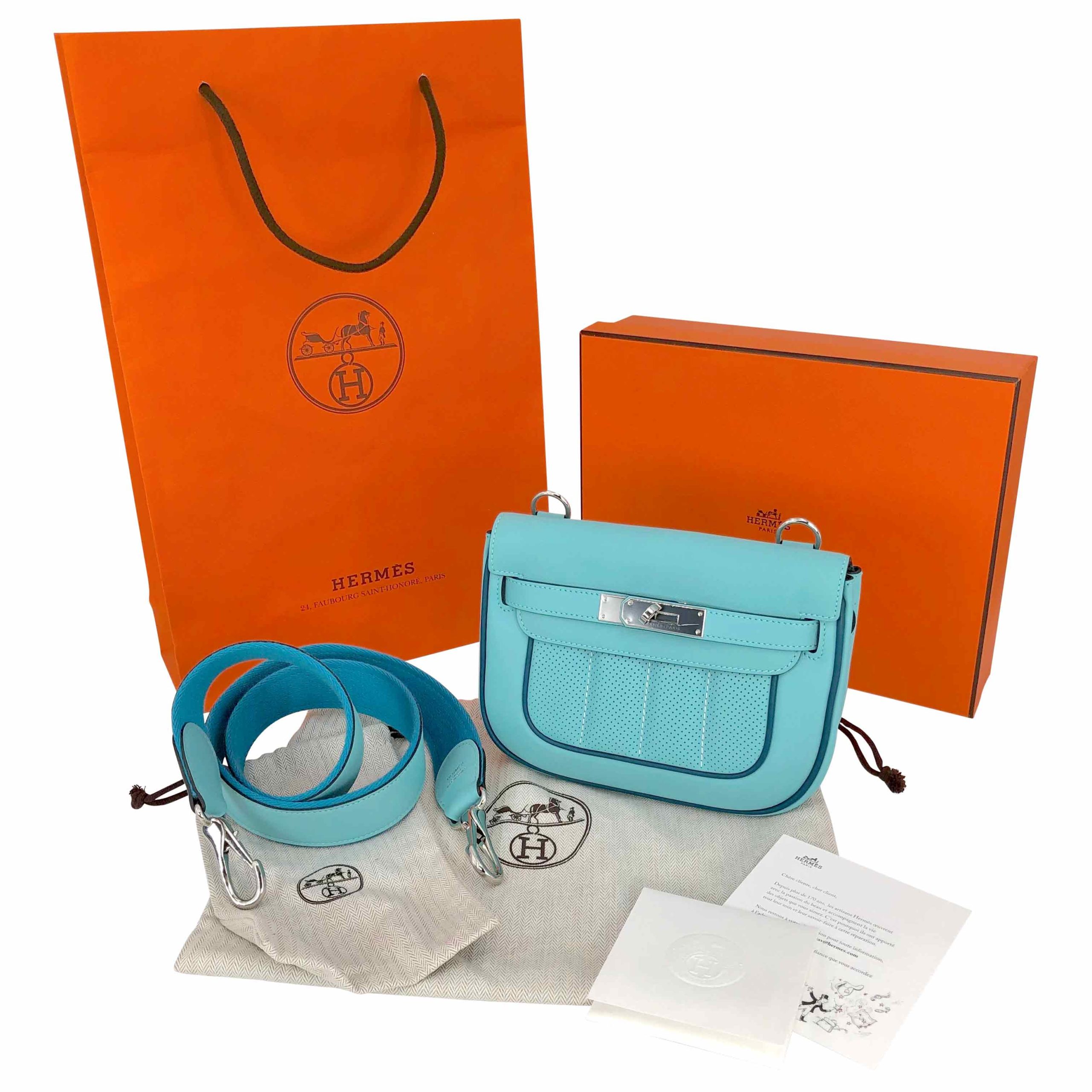 Hermès - Authenticated Berline Handbag - Leather Blue Plain for Women, Very Good Condition