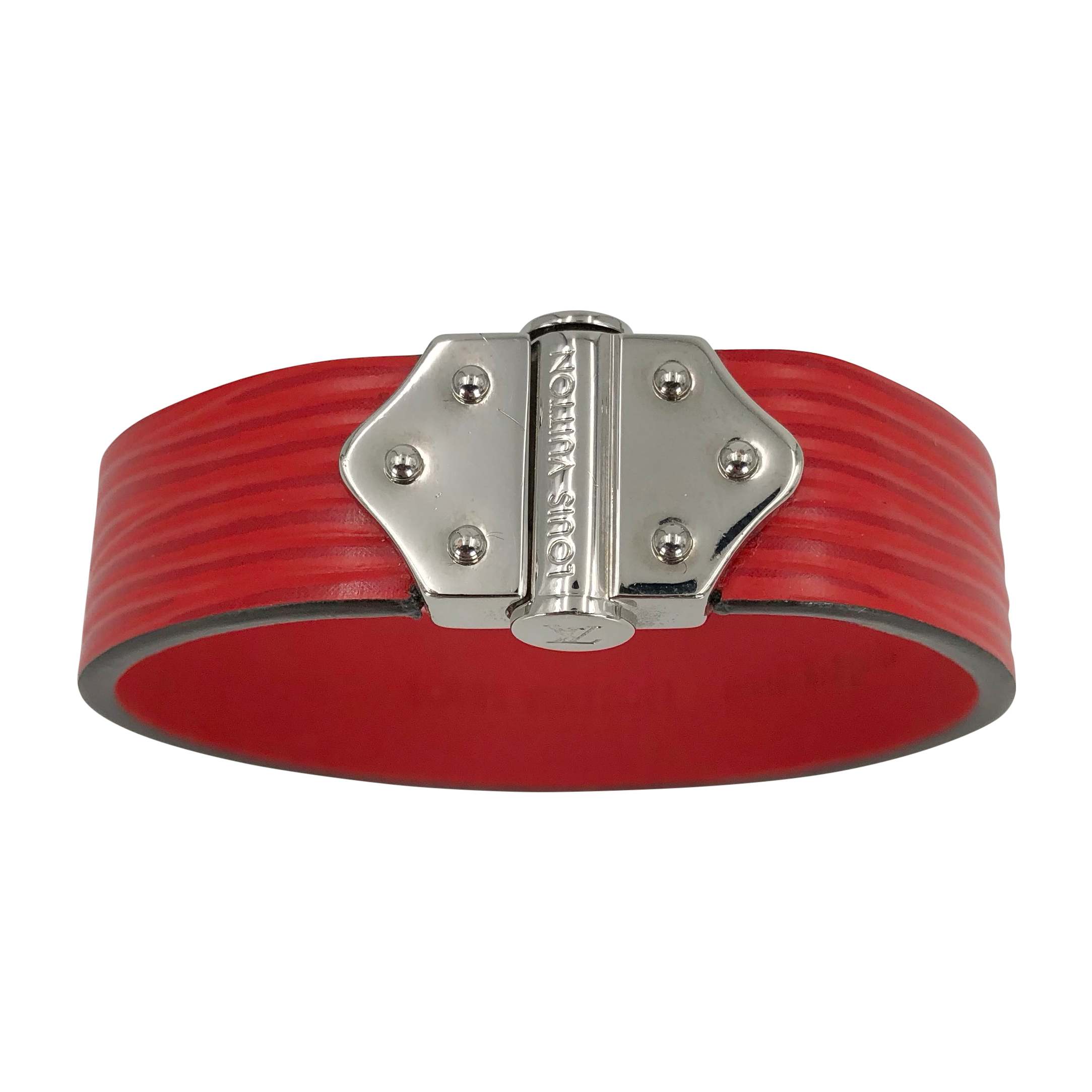 Louis Vuitton LV Iconic Leather Bracelet Red Calf. Size 19
