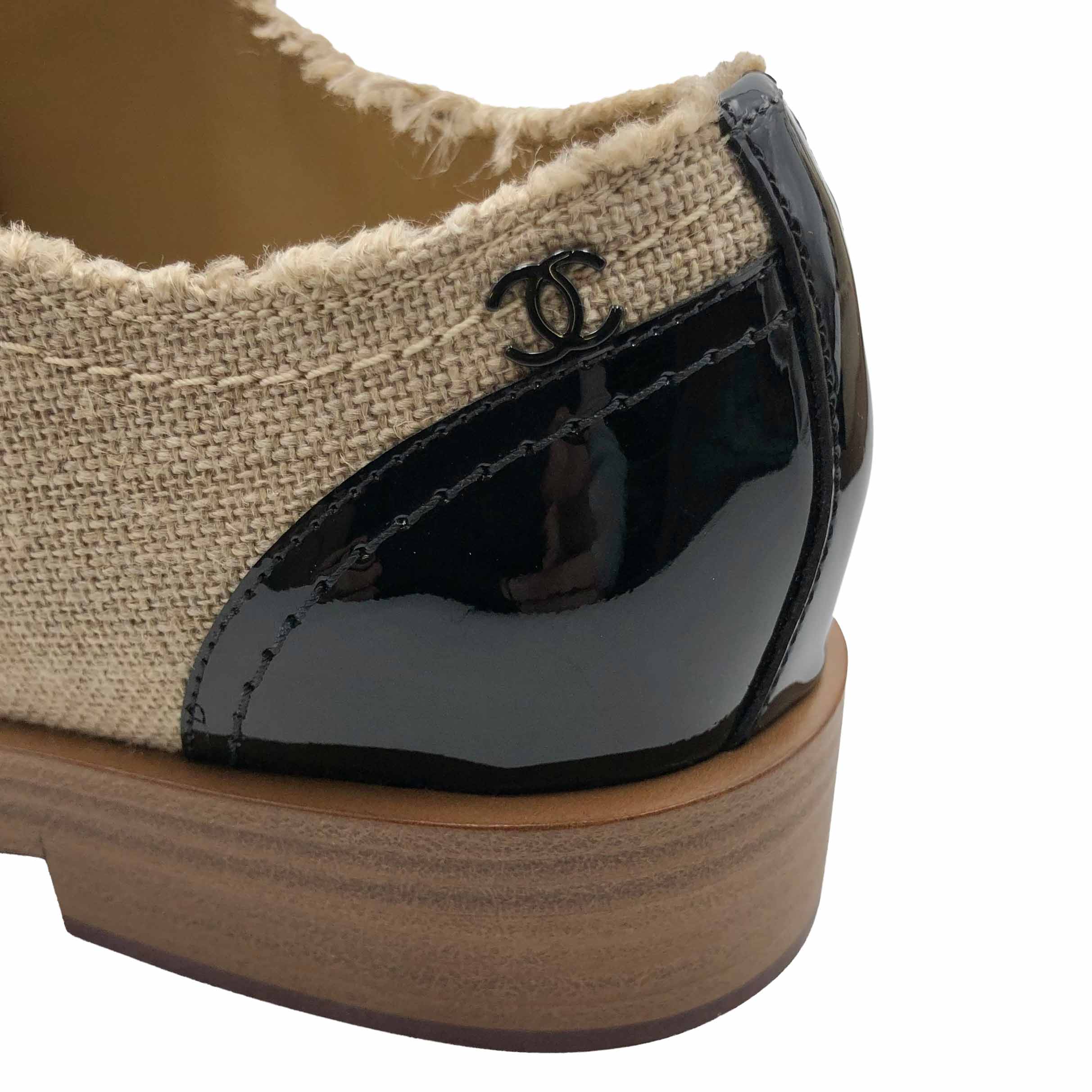 Chanel Oxford shoes in hessian with black patent toes - DOWNTOWN