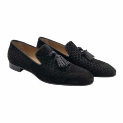 Louboutin Dandy Chick loafers in black velvet with scales and black tassel