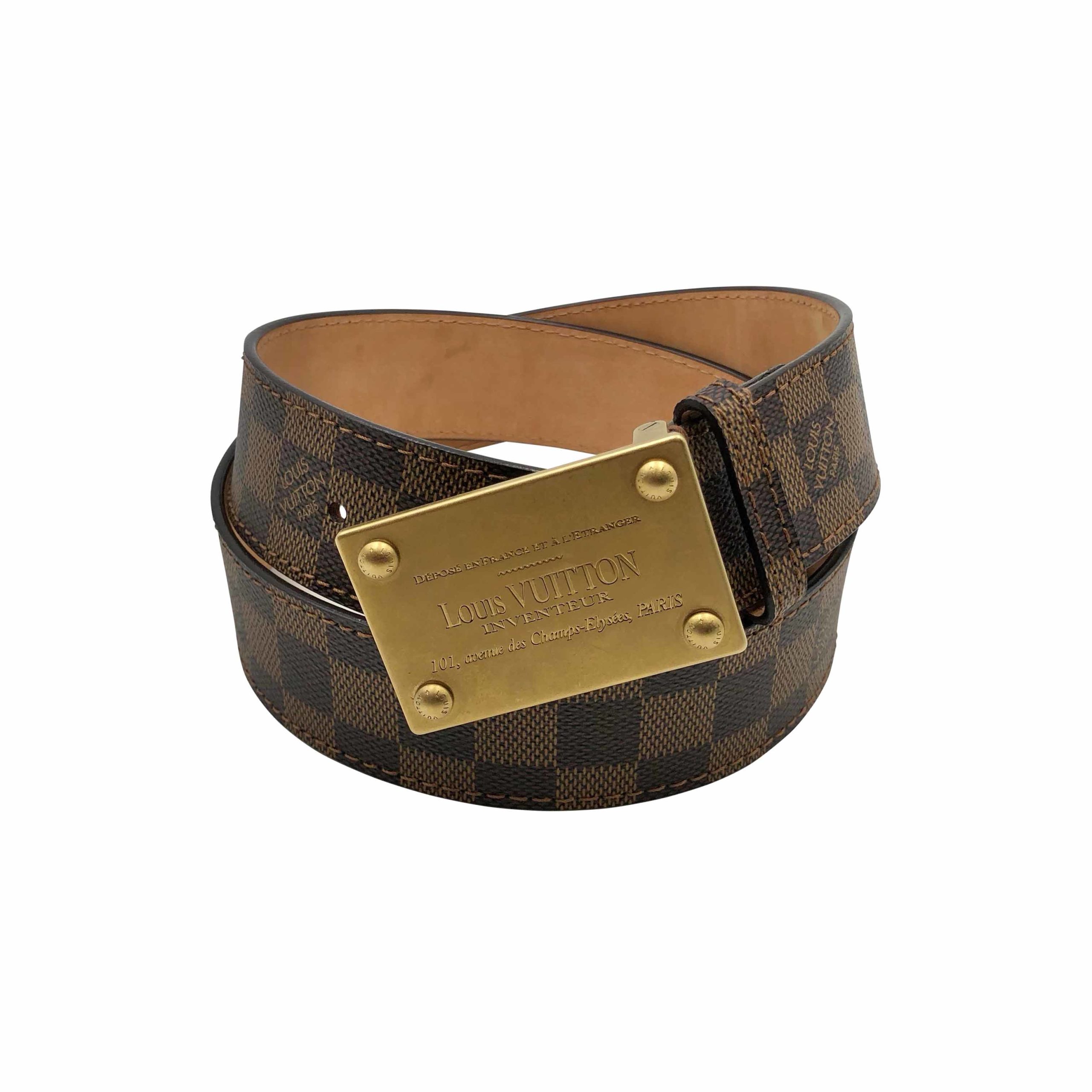 Louis Vuitton Vintage - Damier Ebene Inventeur Belt - Brown Gold