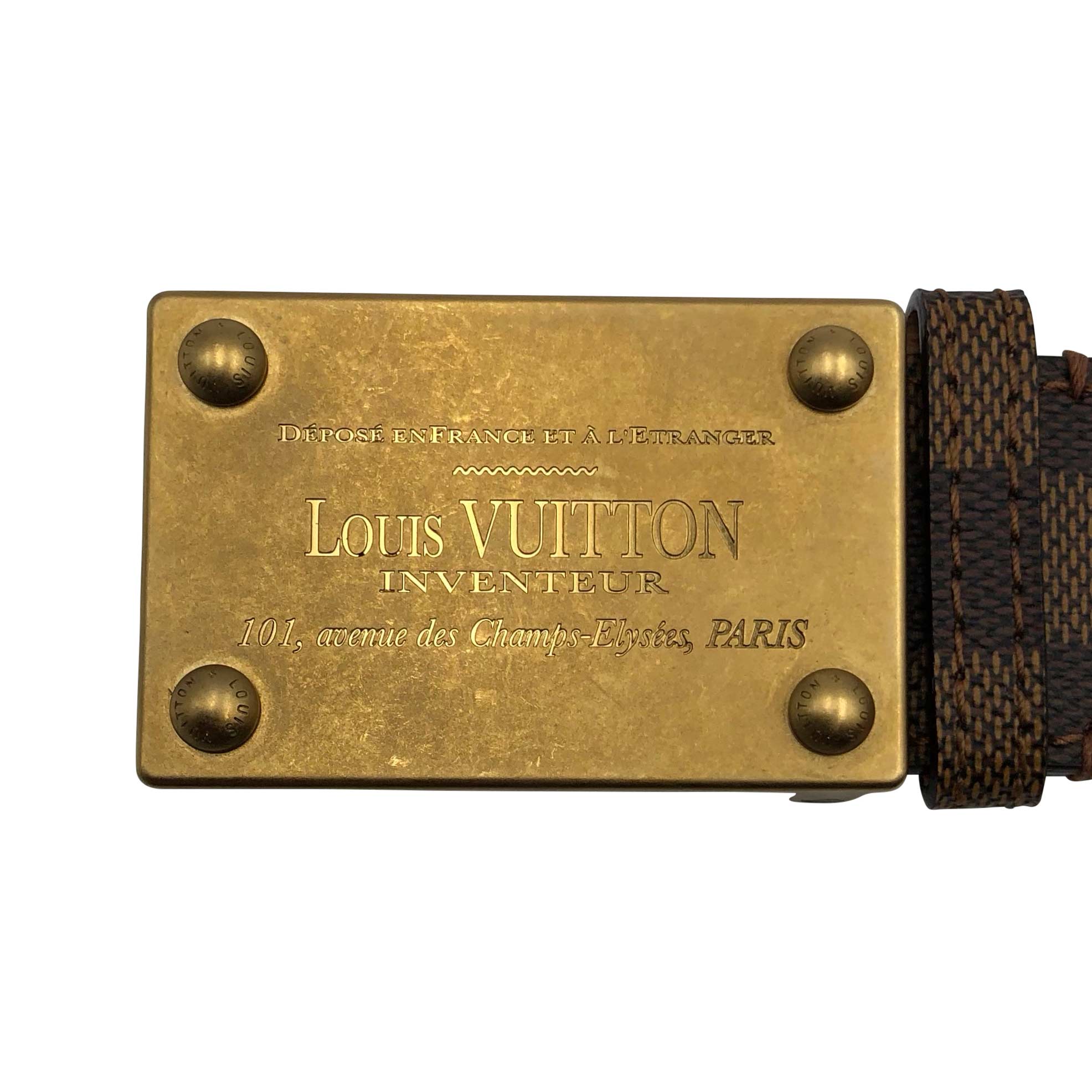 Louis Vuitton Belt Inventeur Damier Ebene Brown in Canvas with Brass - US