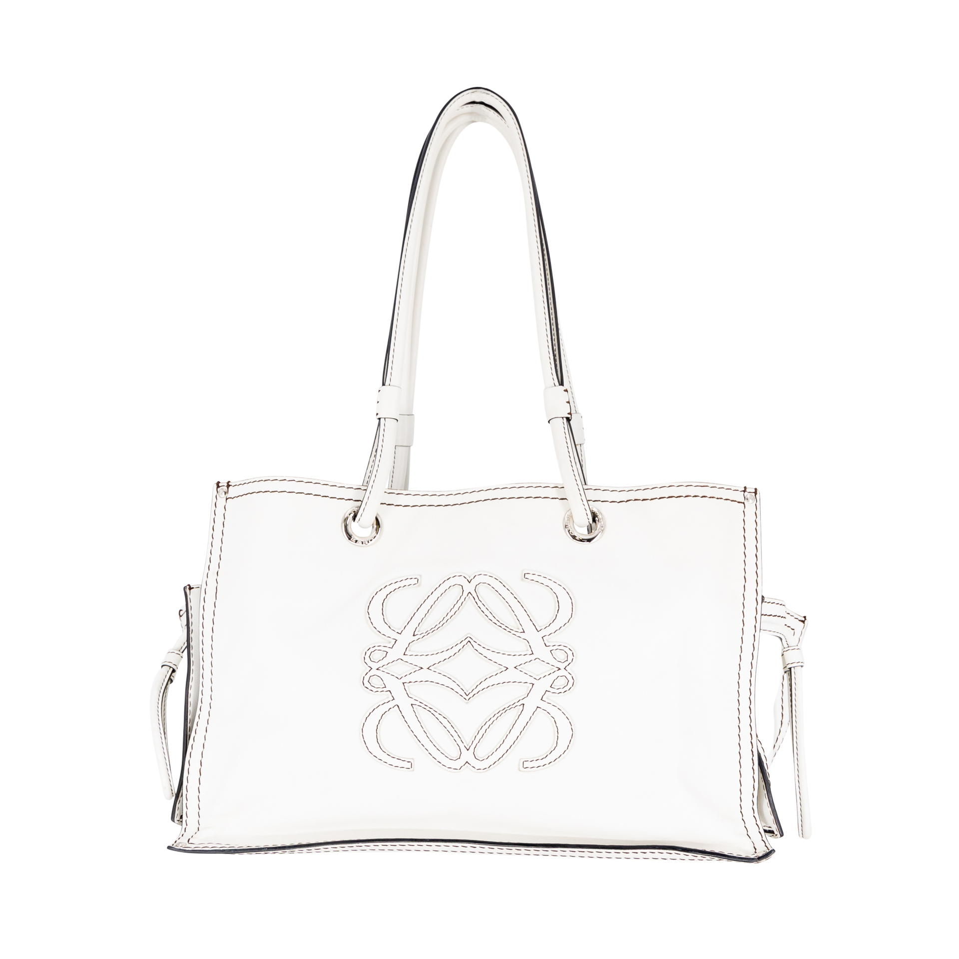 Loewe vintage logo tote bag in cream leather with stitched brand-name & logo  - DOWNTOWN UPTOWN Genève