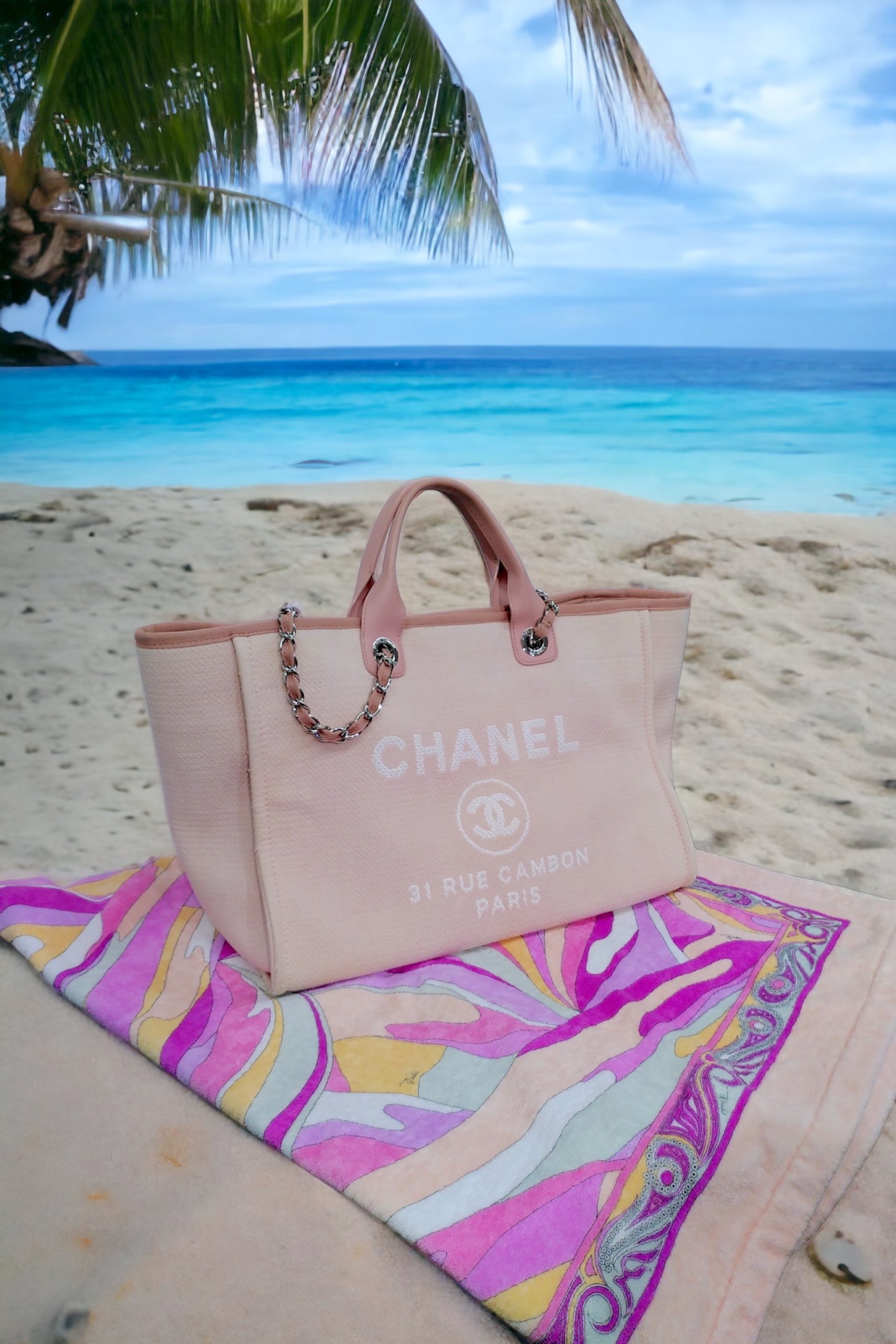 chanel pink canvas tote bag