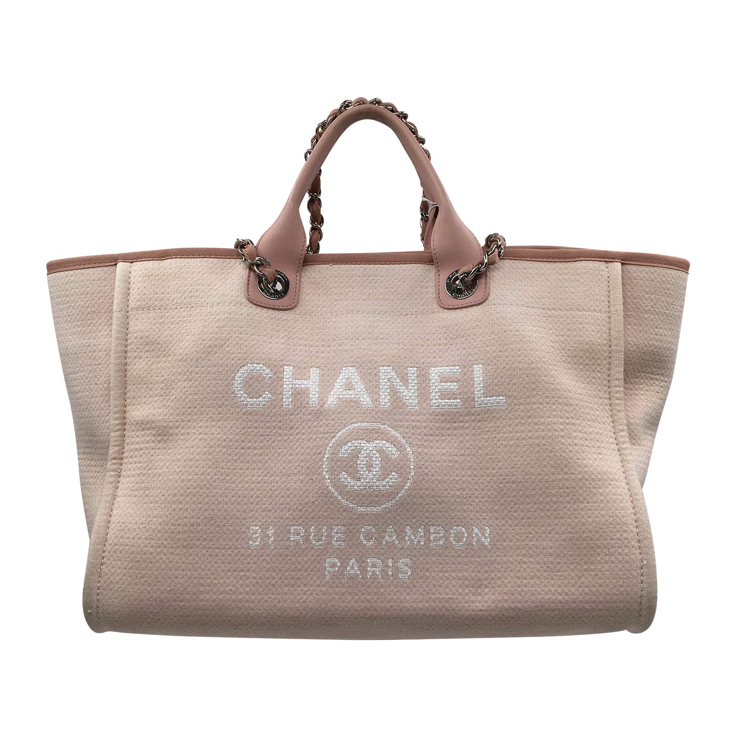 CHANEL Deauville Large Canvas Tote Bag Light Pink