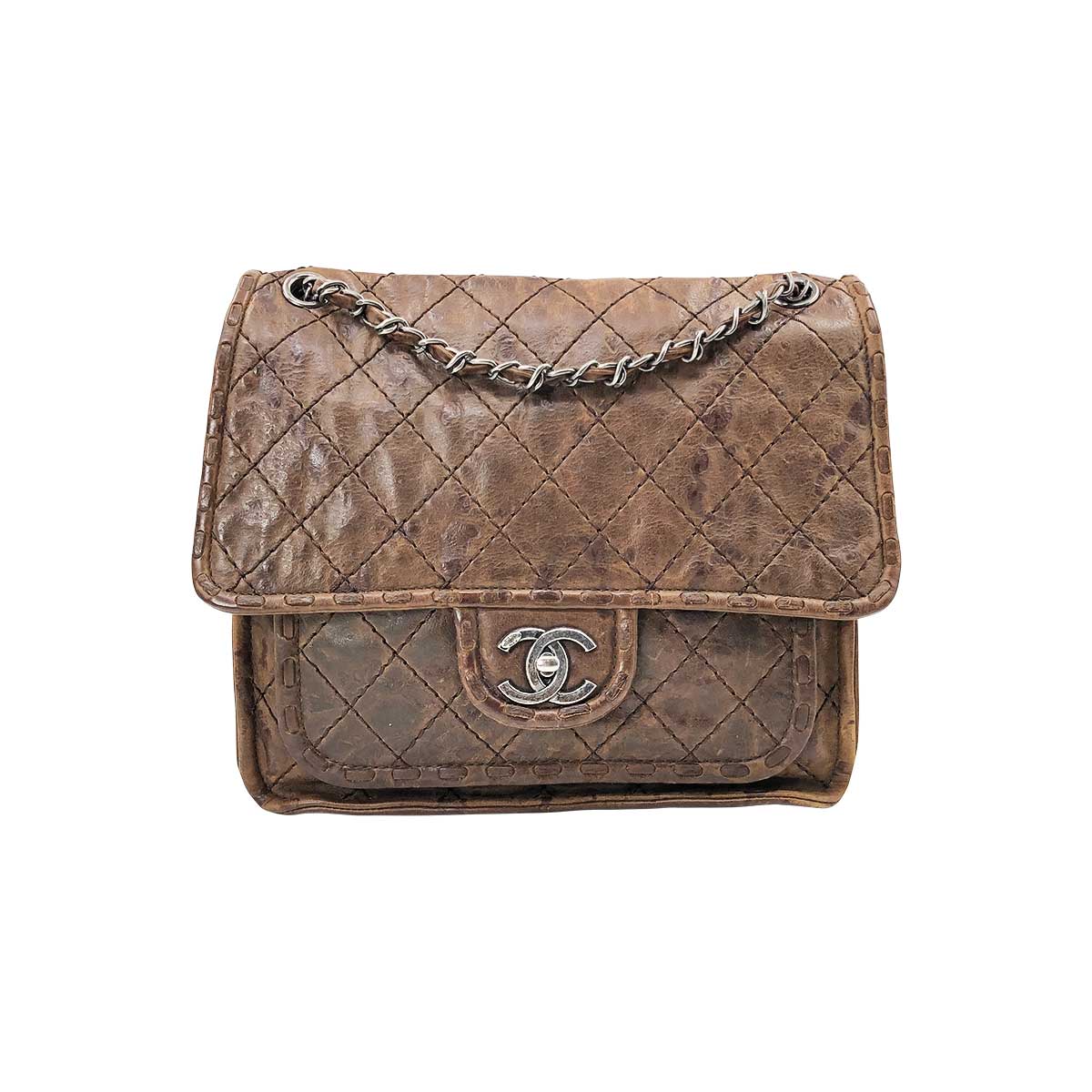 Chanel 2010s flap bag in brown mottled & quilted leather