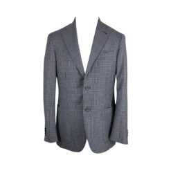 Canali Jacket in grey and blue wool in check print